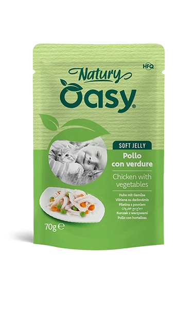 Oasy Gatto Natury Soft Jelly Pollo con Verdure 70g Busta Oasy Gatto Natury Soft Jelly Pollo con Verdure 70g Busta